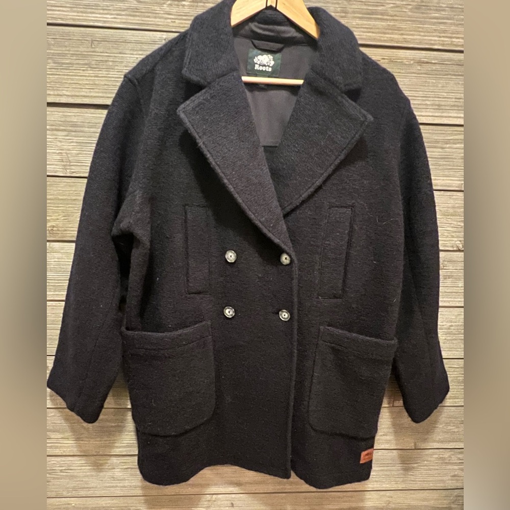 Roots Women's Navy Double-Breasted Wool Pea Coat